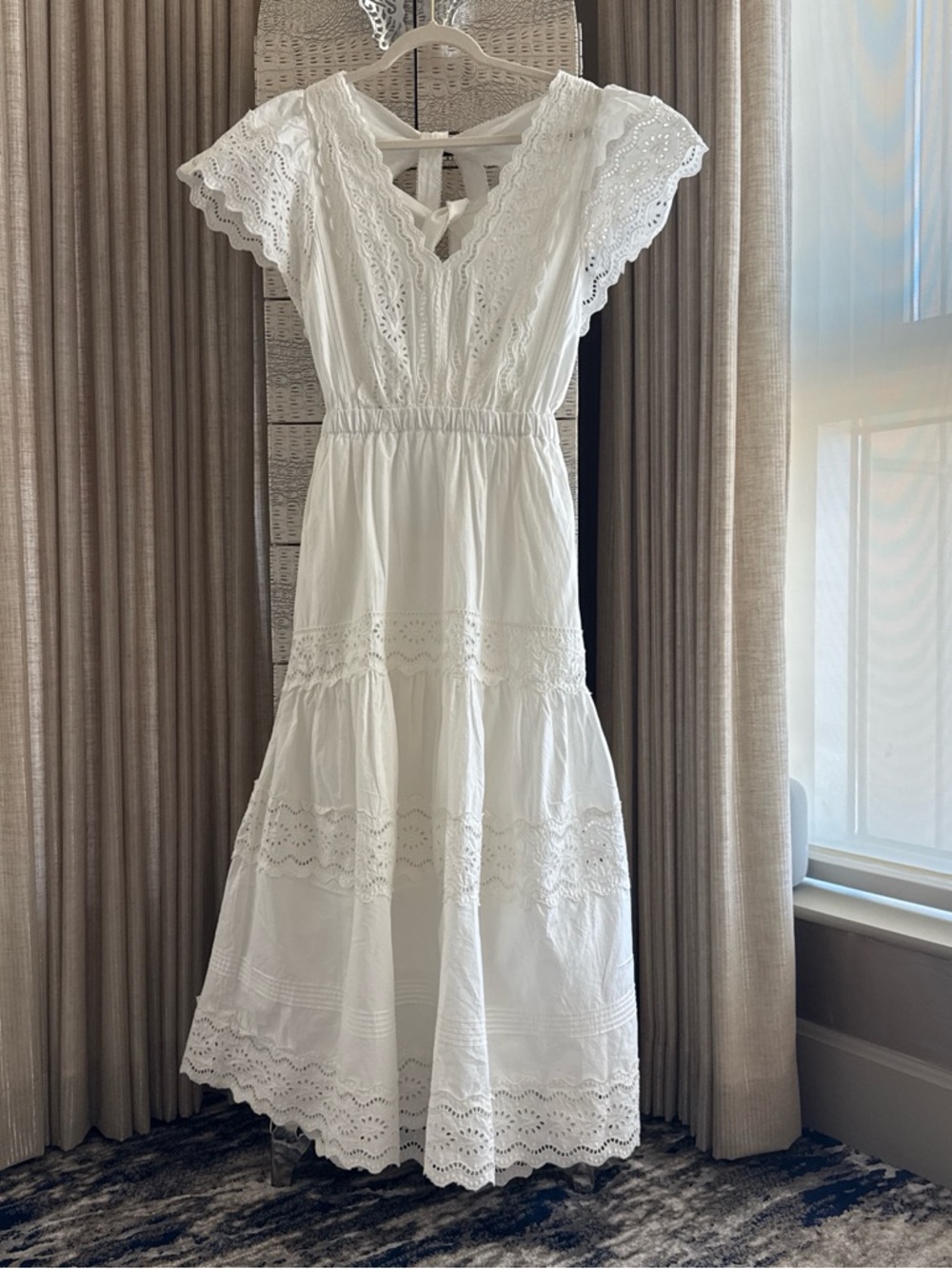 Sea New York White Eyelet V-Neck Midi Dress nwt